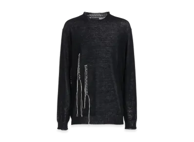 Yohji Yamamoto POUR HOMME 10G Plated Crossed Pattern Round Neck Embroidery Knit "Charcoal"