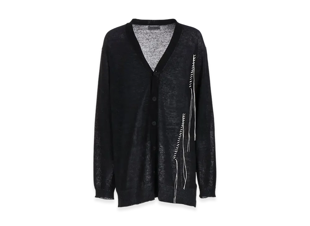 Yohji Yamamoto POUR HOMME 10G Plated Crossed Pattern Embroidery Cardigan "Charcoal"