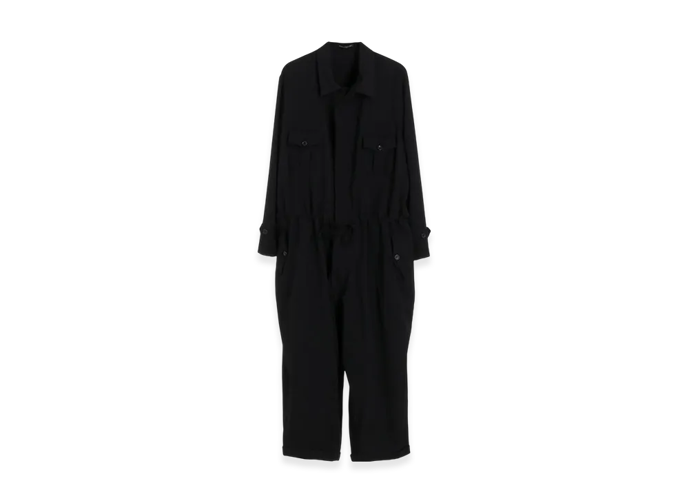 Yohji Yamamoto POUR HOMME Wool Gabardine Double Placket Jumpsuit "Black"