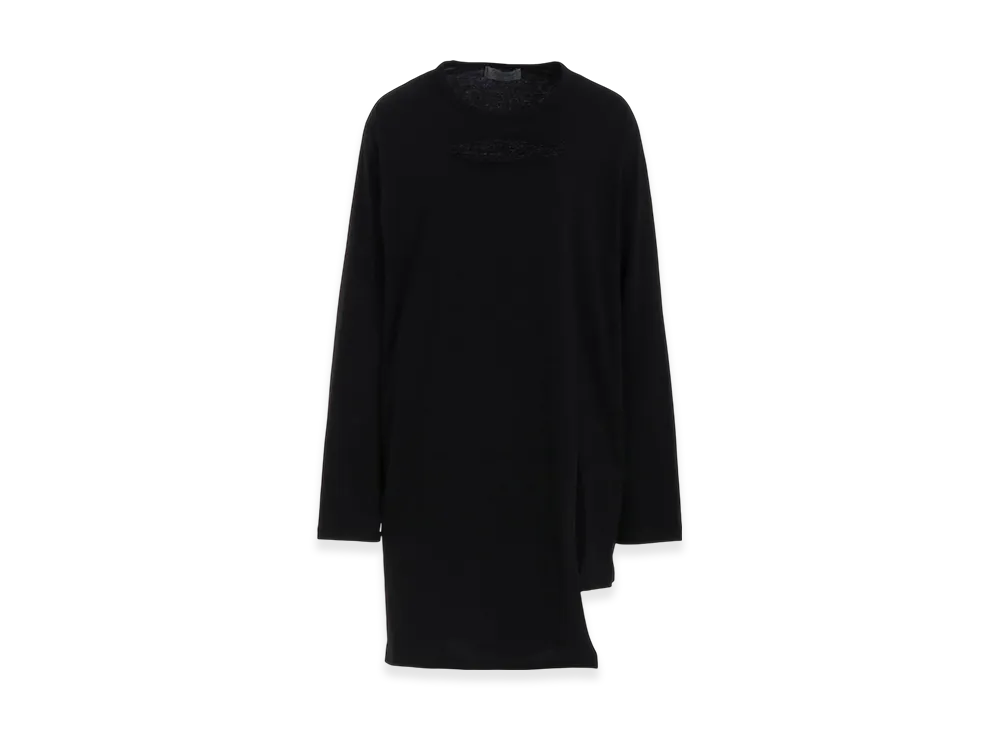 Yohji Yamamoto POUR HOMME Combed Single Jersey Slit Detail L Sleeve T A "Black"