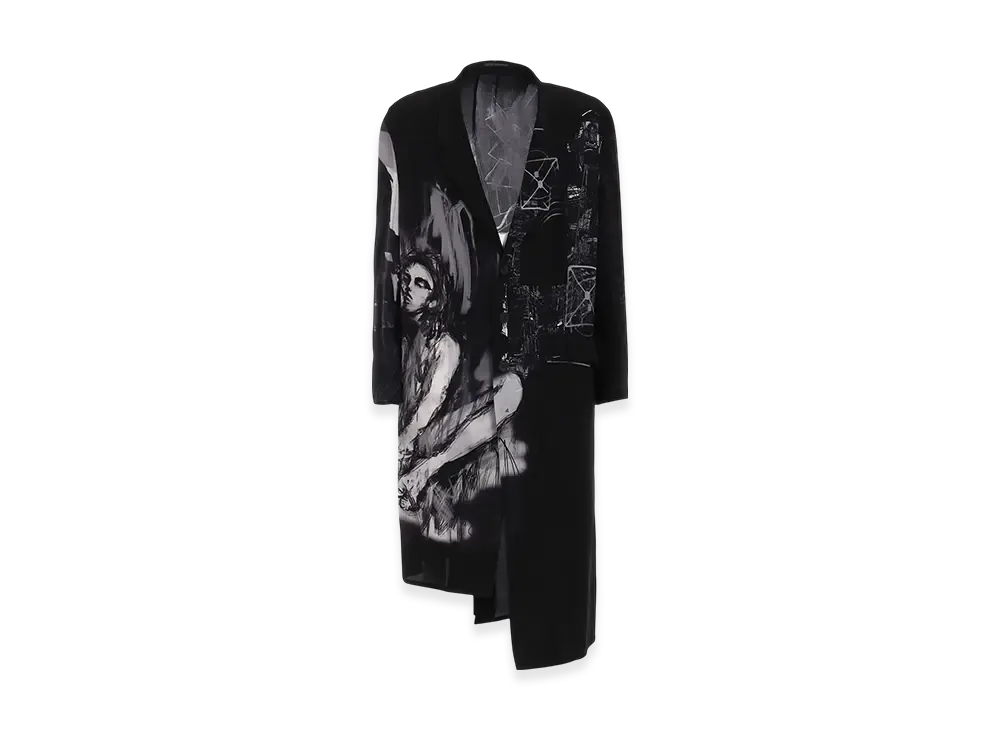 Yohji Yamamoto POUR HOMME Portrait Print Asymmetry Jacket "Black"
