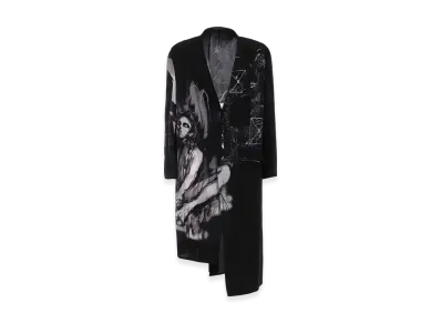 Yohji Yamamoto POUR HOMME Portrait Print Asymmetry Jacket "Black"