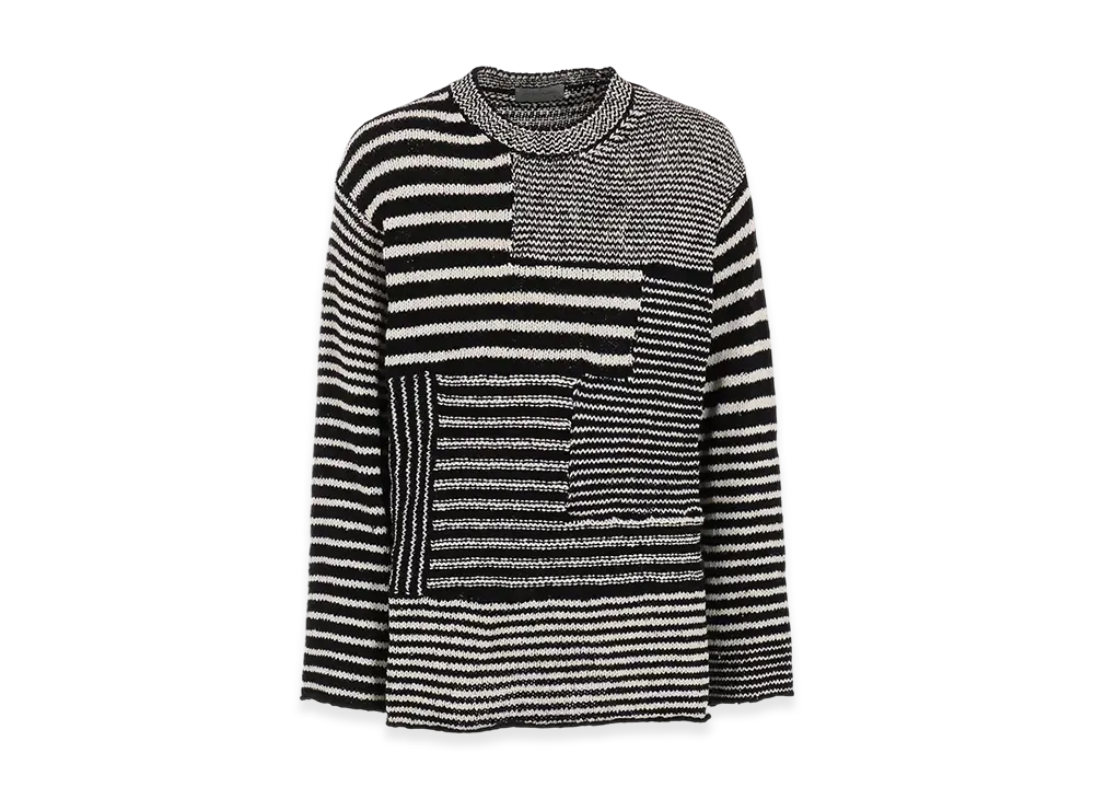 Yohji Yamamoto POUR HOMME 3G1P Border Round Neck Knit "Black/White"