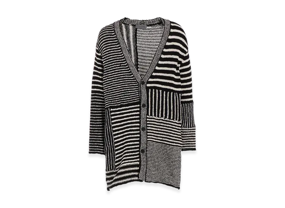 Yohji Yamamoto POUR HOMME 3G1P Border Long V Cardigan "Black/White"
