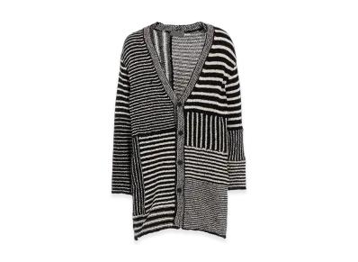 Yohji Yamamoto POUR HOMME 3G1P Border Long V Cardigan "Black/White"