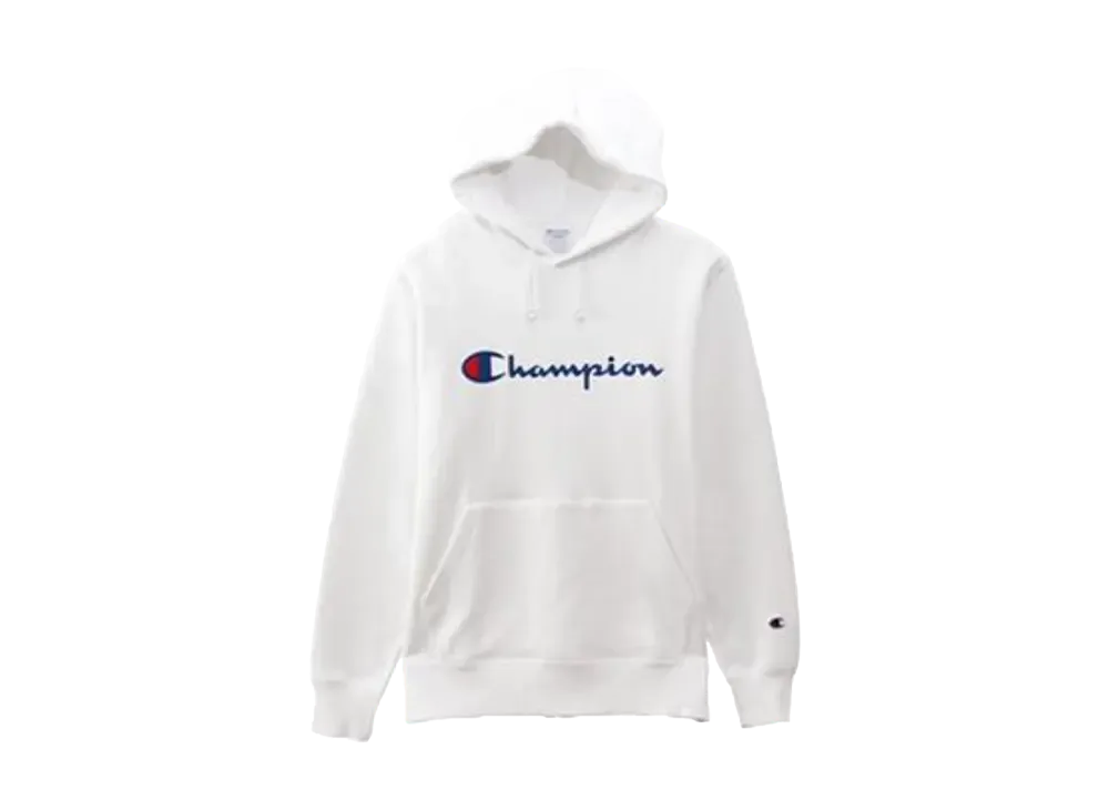 Champion Script Logo Print Hooded Sweatshirt "White"