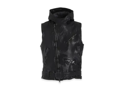 Yohji Yamamoto POUR HOMME Backlash Calf Dyed W Hoodie Riders Vest "Black"