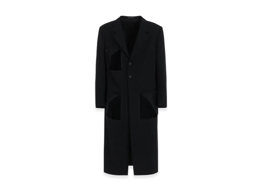 Yohji Yamamoto POUR HOMME Wool Gabardine Diagonal Button Long Jacket "Black"