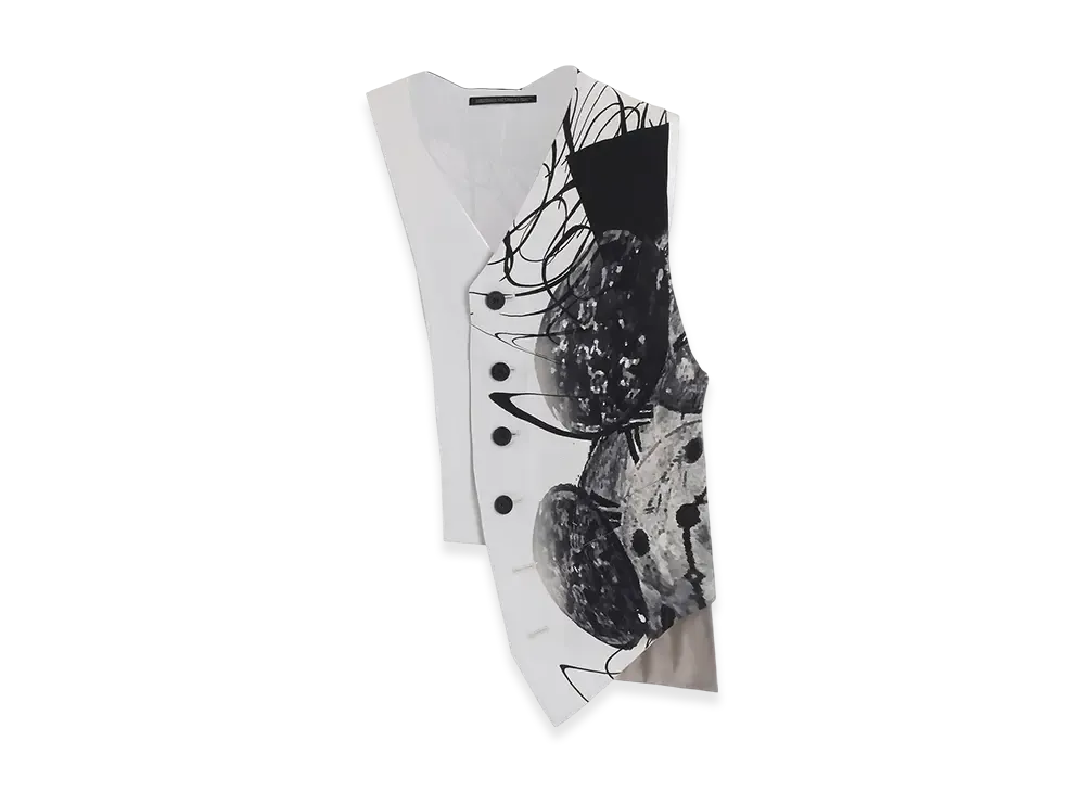 Yohji Yamamoto POUR HOMME Clock Print Asymmetry Vest "White"