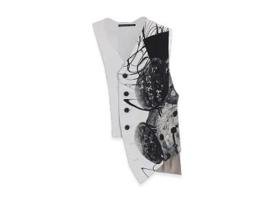 Yohji Yamamoto POUR HOMME Clock Print Asymmetry Vest "White"