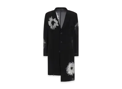 Yohji Yamamoto POUR HOMME White Flower Print Slit Jacket "Black"