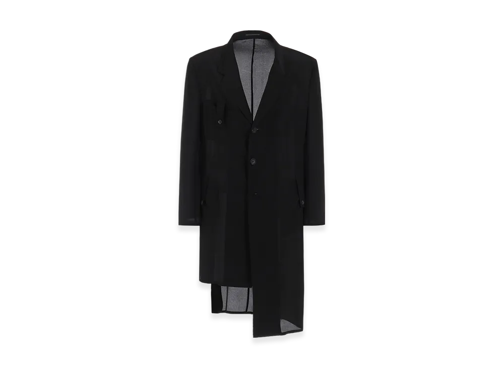 Yohji Yamamoto POUR HOMME 12M Silk Decine Tab Long Jacket "Black"