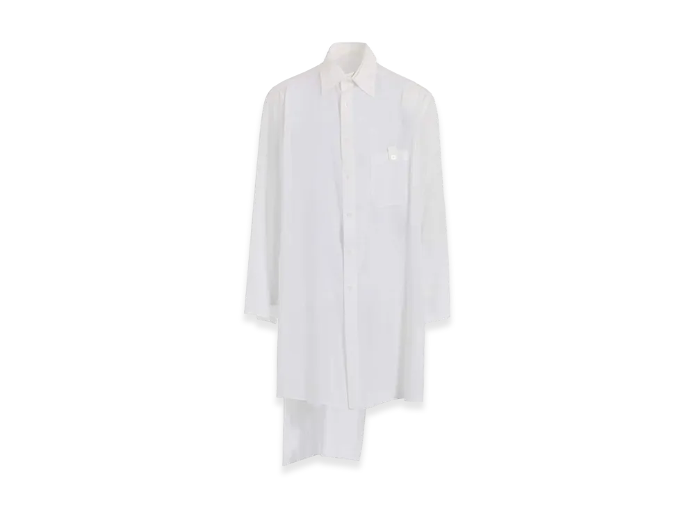 Yohji Yamamoto POUR HOMME White 80 Modal Lawn Tab Detail Blouse "Off White"