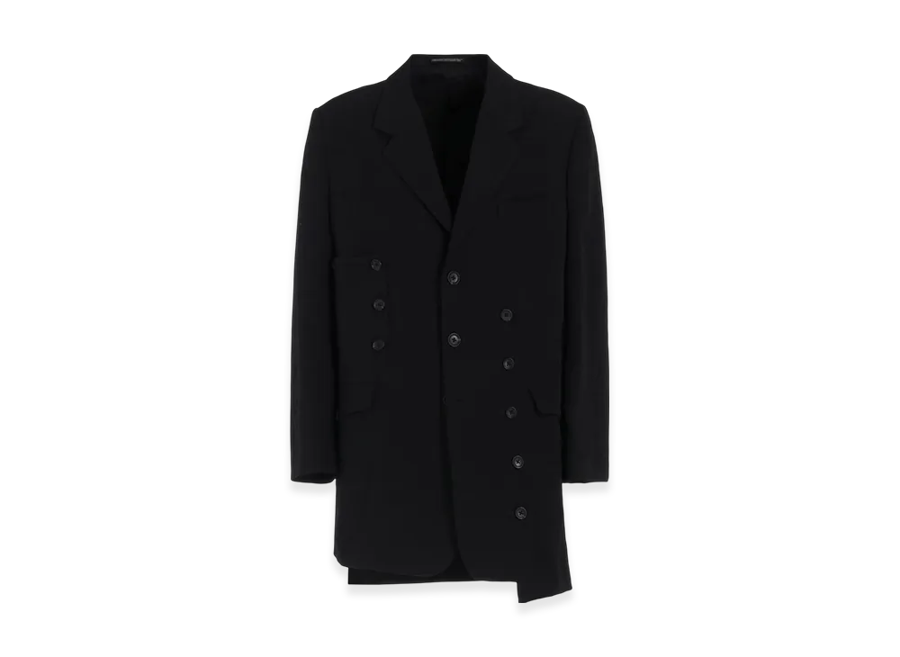 ヨウジヤマモト プールオム ウールギャバジン スリーブボタン アシンメトリージャケット "ブラック"