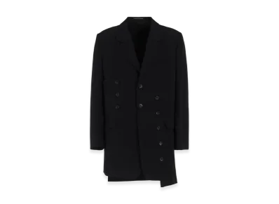 Yohji Yamamoto POUR HOMME Wool Gabardine Sleeve Button Asymmetry Jacket "Black"