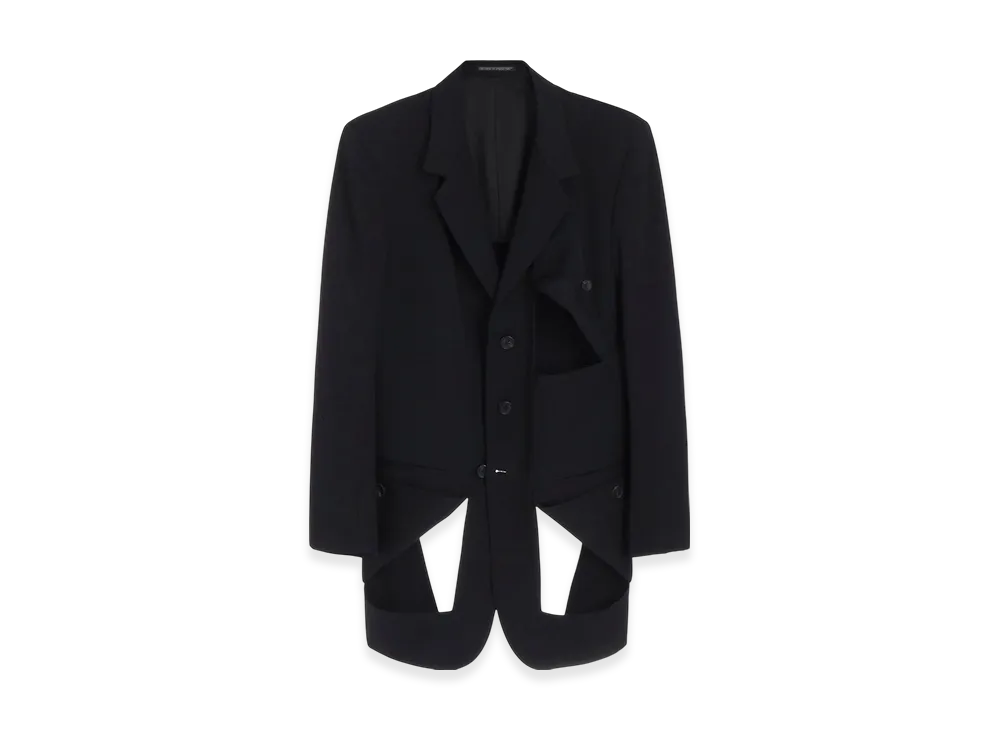 Yohji Yamamoto POUR HOMME Wool Gabardine Diagonal Button Jacket "Black"
