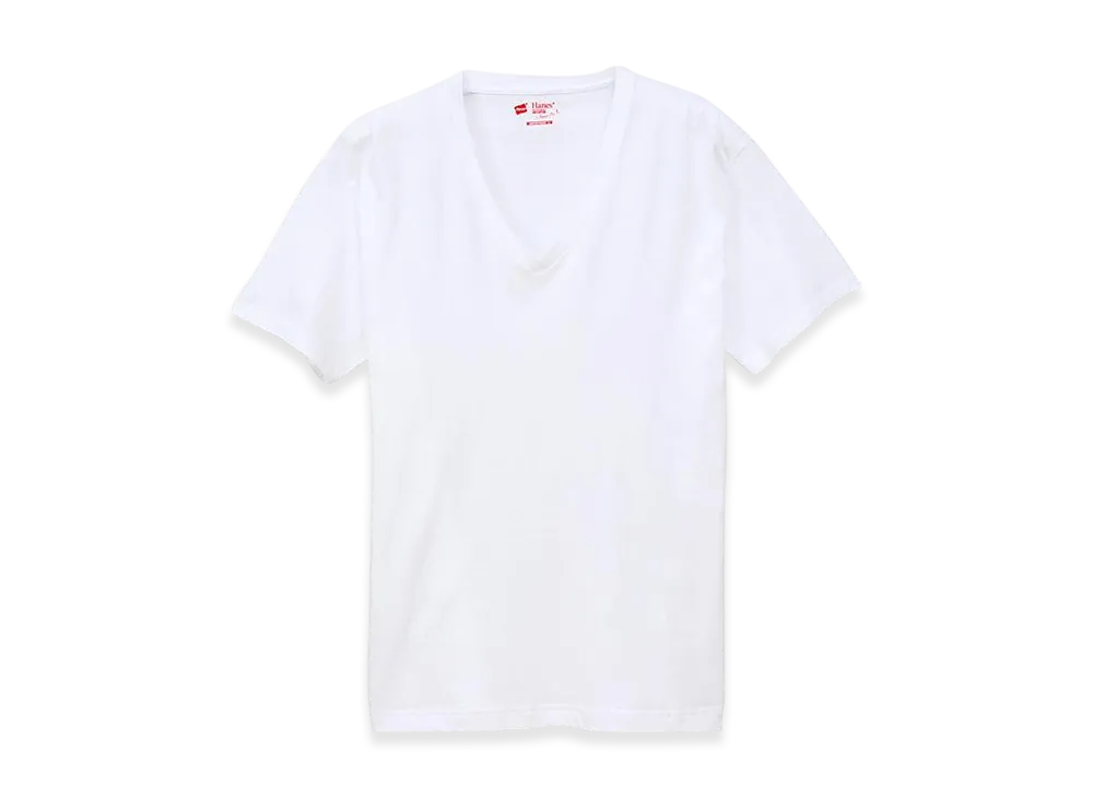 Hanes Japan Fit Crewneck 5.3oz V-Neck T-Shirt (2-Pack Set) "White"