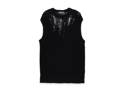 Yohji Yamamoto POUR HOMME Hand Knitted Damage Processed Garter Round Neck Vest "Black"
