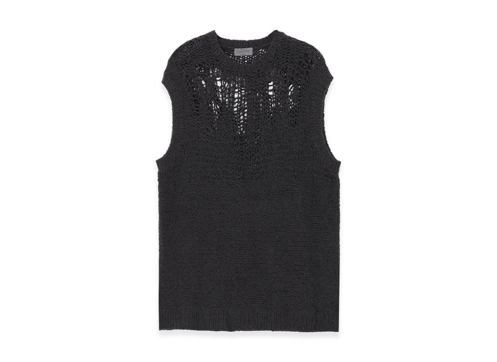 Yohji Yamamoto POUR HOMME Hand Knitted Damage Processed Garter Round Neck Vest "Charcoal"