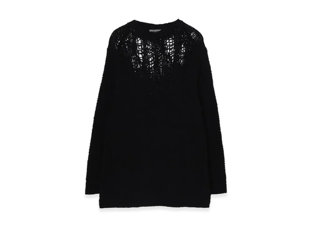 Yohji Yamamoto POUR HOMME Hand Knitted Damage Processed Garter Round Neck Long Slv "Black"