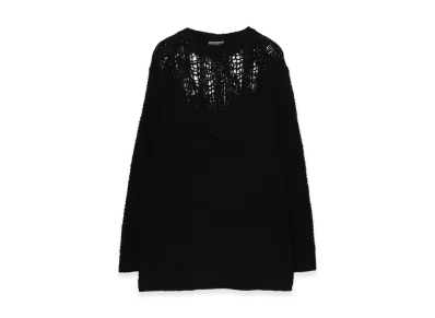 Yohji Yamamoto POUR HOMME Hand Knitted Damage Processed Garter Round Neck Long Slv "Black"