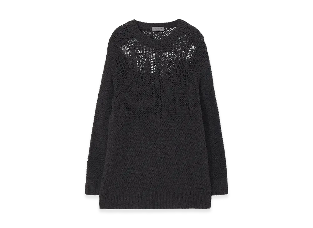 Yohji Yamamoto POUR HOMME Hand Knitted Damage Processed Garter Round Neck Long Slv "Charcoal"