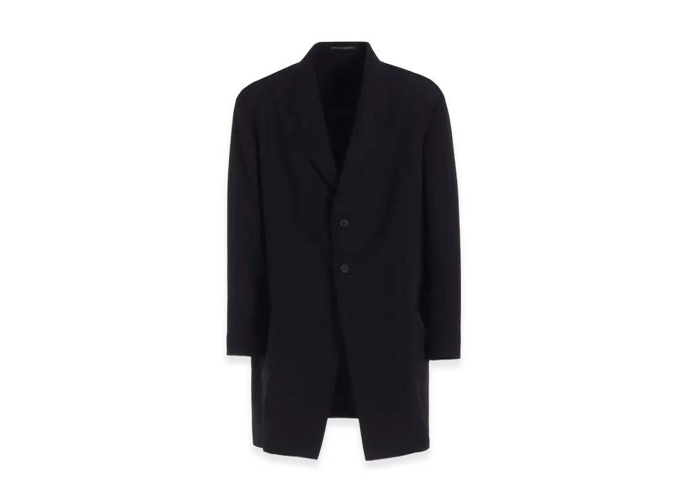 Yohji Yamamoto POUR HOMME Wool Gabardine Asymmetry Lapel Jacket "Black"
