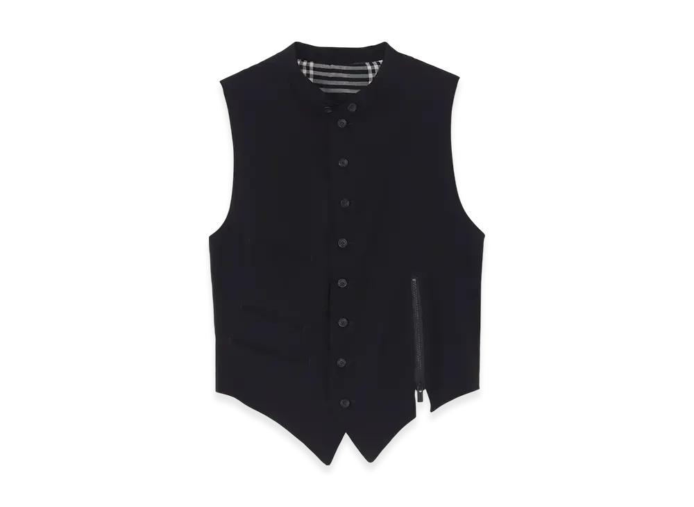 Yohji Yamamoto POUR HOMME Piece Unique/The Shop Rayon Span Loan Left Zip Detail Vest "Black"