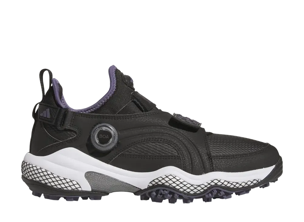 アディダス コードカオス25 ミッドカット ボア スパイクレス ゴルフ "コアブラック/プリラブドバイオレット/アイアンメタリック"