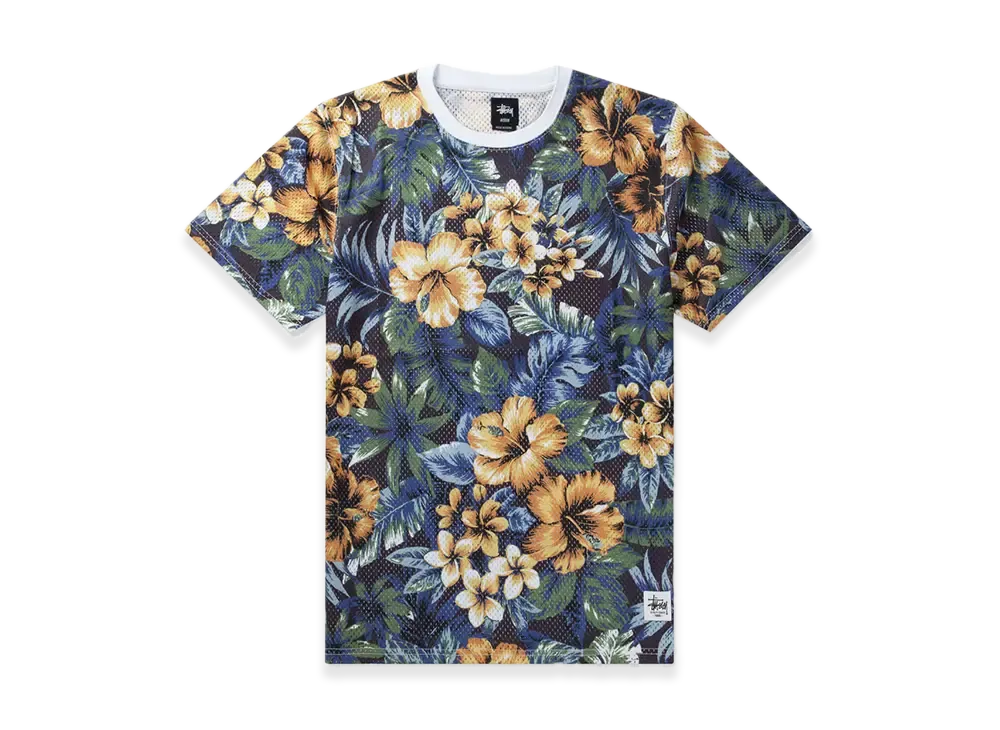 ステューシー アイランド フラワー メッシュ Tシャツ "ブラック"