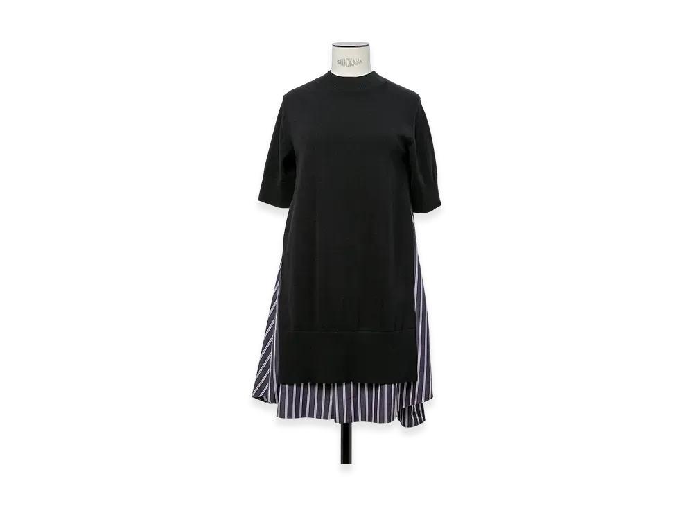 sacai Poplin x Knit Dress "Black/Dark Navy Stripe"