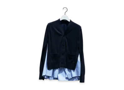 sacai Poplin x Knit Cardigan "Navy/Light Blue Stripe"