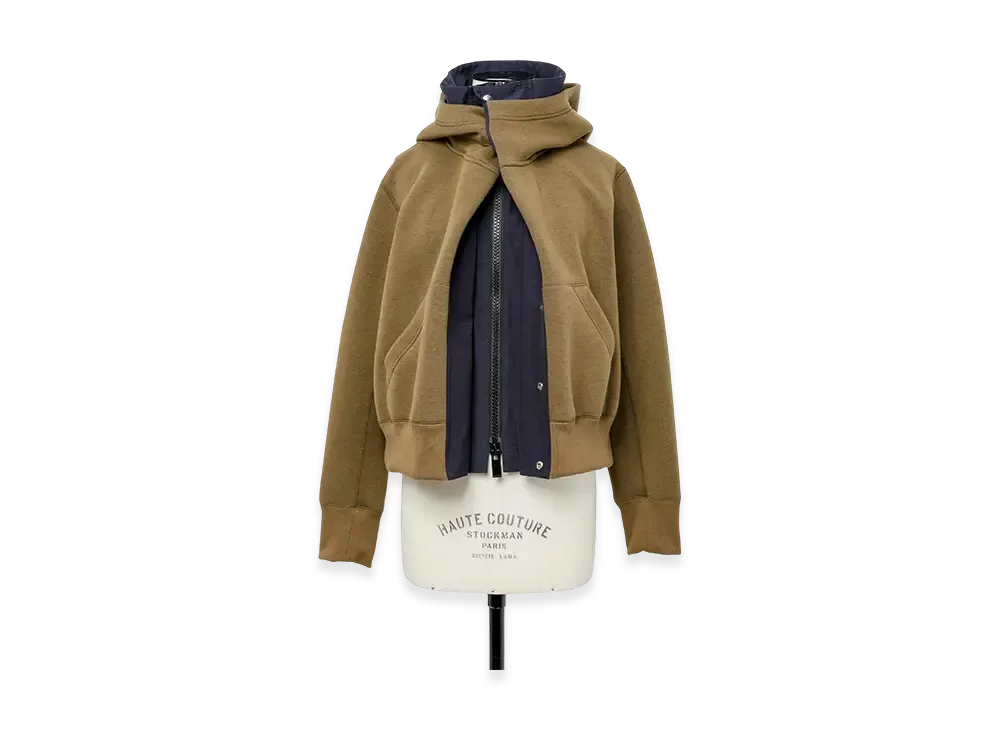 sacai Sponge Sweat x Grosgrain Hoodie "Dark Beige/Navy"