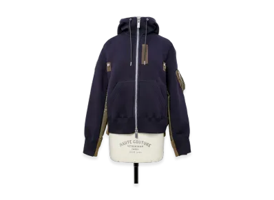 sacai Sponge x Nylon Twill Hoodie "Navy/Dark Khaki"