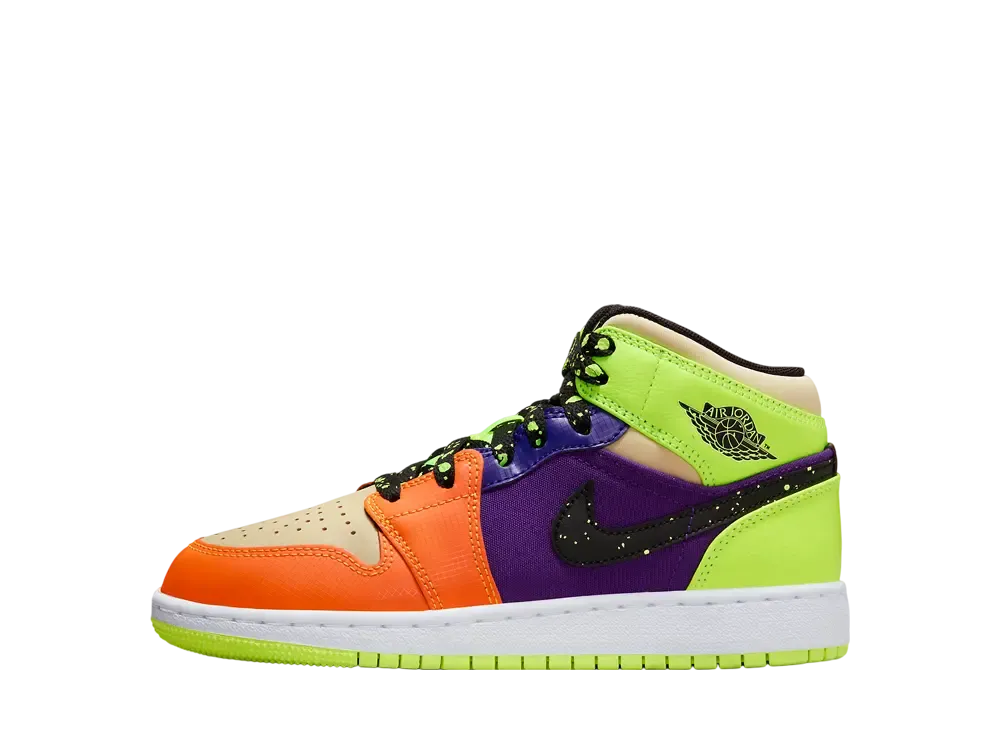 ナイキ GS エアジョーダン1 ミッド SE "ボルト/ビビッドオレンジ" (キッズ)