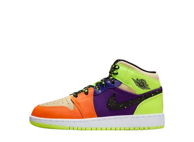 ナイキ GS エアジョーダン1 ミッド SE "ボルト/ビビッドオレンジ" (キッズ)