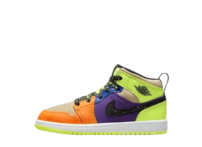 ナイキ PS エアジョーダン1 ミッド SE "ボルト/ビビッドオレンジ" (キッズ)