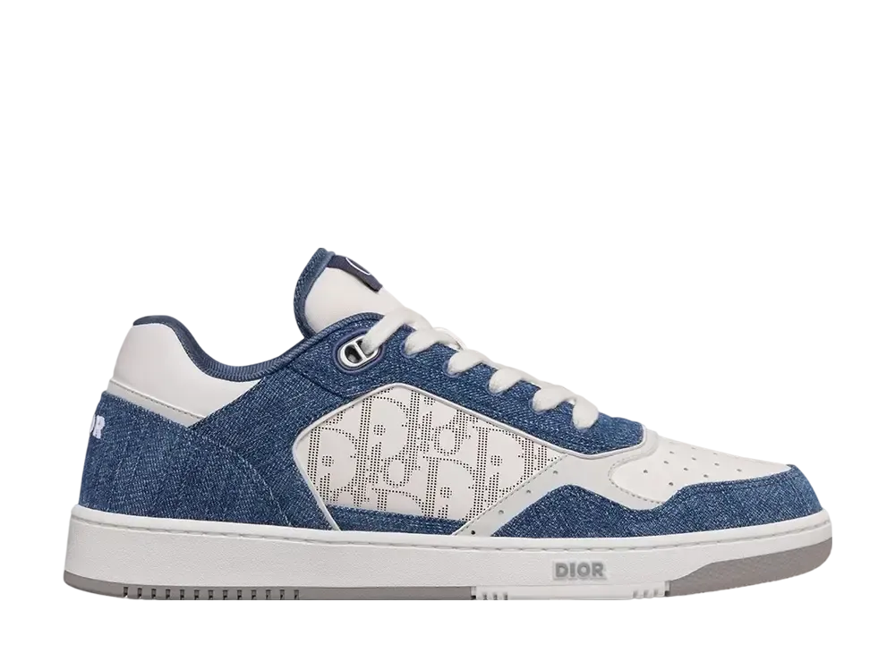 ディオール B27 アップタウン ロートップスニーカー スムースカーフスキン デニム ディオール オブリーク ギャラクシー レザー "ホワイト/ブルー"