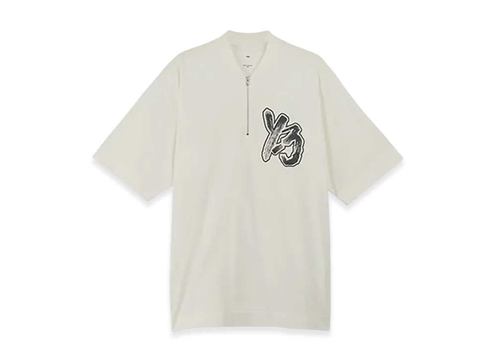 Y-3 Half Zip Up Short Sleeve T-Shirt Loose Fit "White"