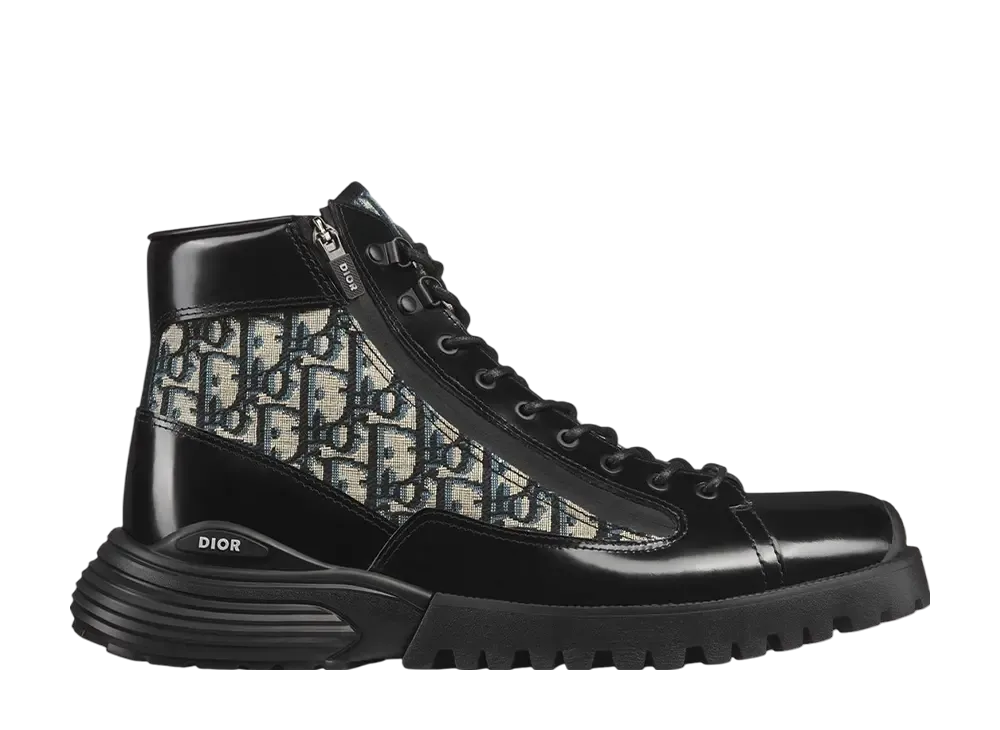 Dior Combat Short Boots Polished Calfskin & Dior Oblique
