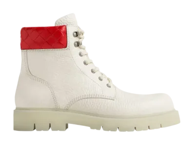 Bottega Veneta Haddock Lace Up Ankle Boot "White/Deep Red"