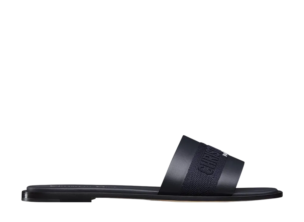 Dior Women's Dway Slide Calfskin & Embroidered Cotton "Deep Blue"