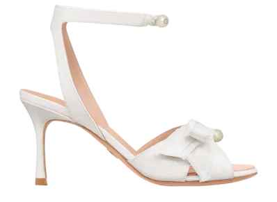 Dior Women's Adiorable Heel Sandal Fringed Grosgrain "White"