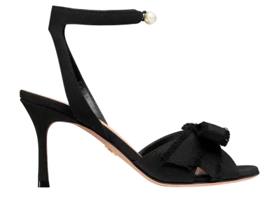 Dior Women's Adiorable Heel Sandal Fringed Grosgrain "Black"