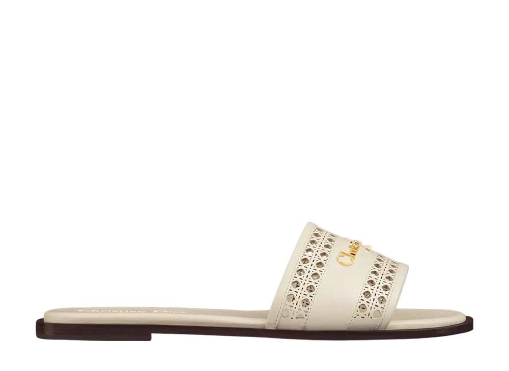 Dior Women's D-Lane Slide Openwork Microcannage Calfskin "White"