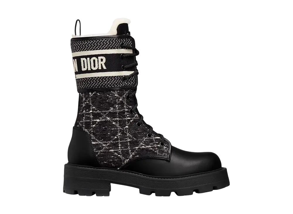 ディオール ウィメンズ D-メジャー ショートブーツ カナージュ ツイード カーフスキン ラムスキンシアリング "ブラック"