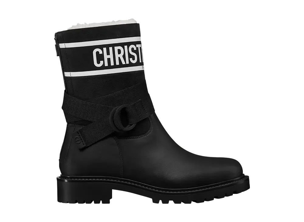 ディオール ウィメンズ D-メジャー ショートブーツ カーフスキン スウェードゴートスキン ラムスキンシアリング "ブラック"