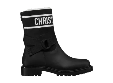 Dior Women's D-Major Short Boots Calfskin Suede Goatskin lambskin shearling "Black/White"