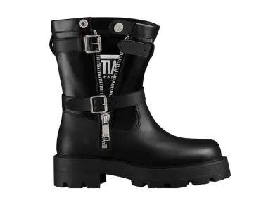 Dior Women's D-Major Short Boots Calfskin & Technical Fabric "Black"