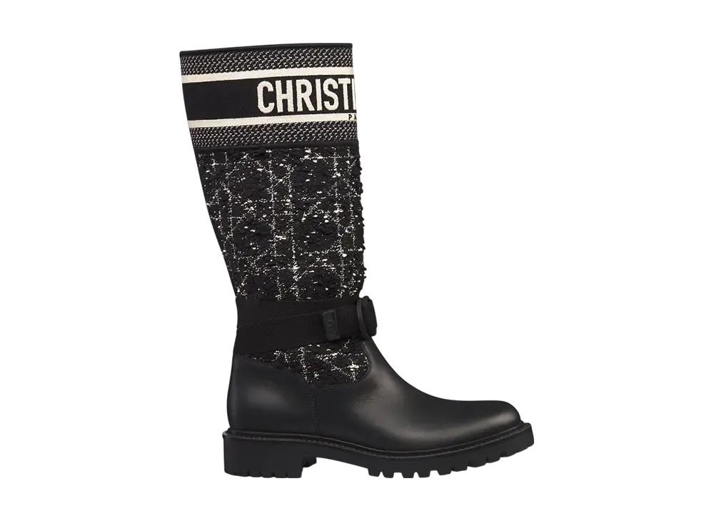 Dior Women's D-Major Boots Cannage Tweed & Calfskin "Black/White"